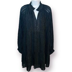 Ellison Black Textured Stripe Tiered Mini Dress Long Sleeves L